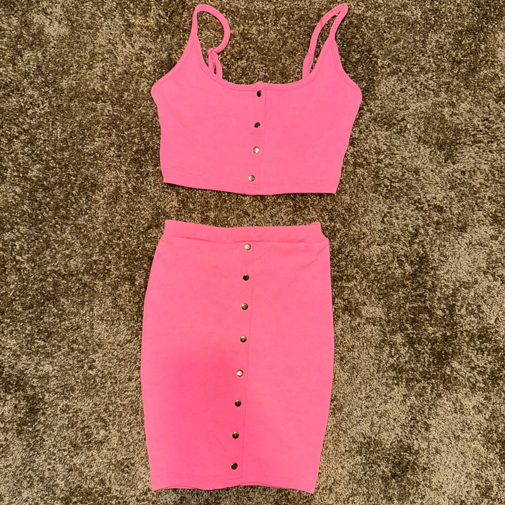Pink 2 piece skirt set